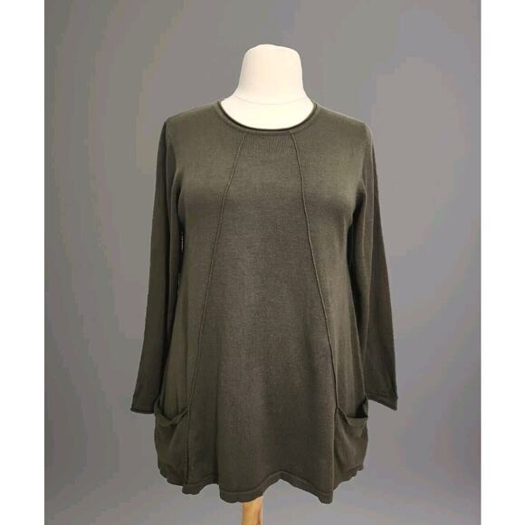Hannah Army Green Pocket Long Tunic Sweater Size XL - Picture 1 of 12